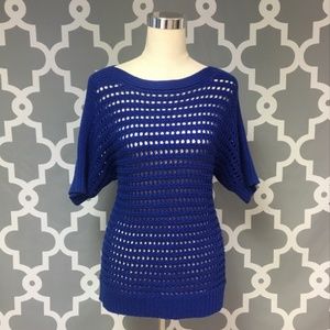 Royal Blue Dolman Sleeve Eyelet Sweater